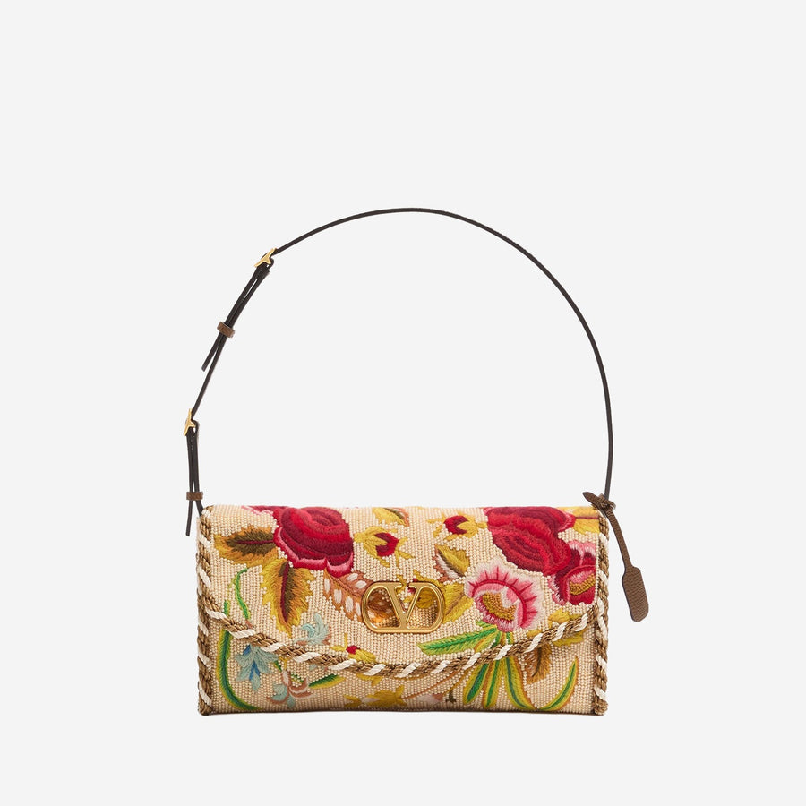 Shoulder Bag Vlogo Signature Floral-Embroidered Silk Multicolour