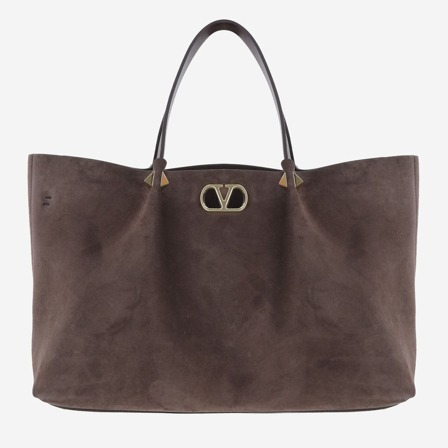 Suede Rockstud Shoulder Bag Brown