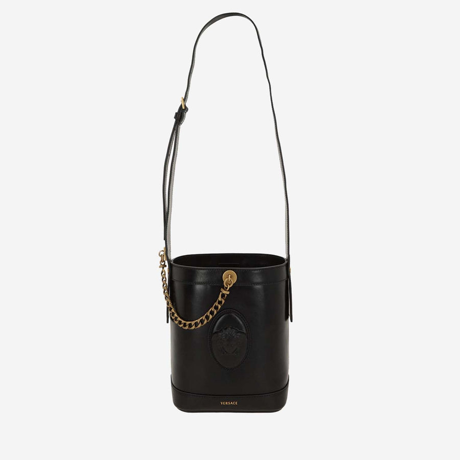 Bucket Bag La Medusa Leather Black Shoulder