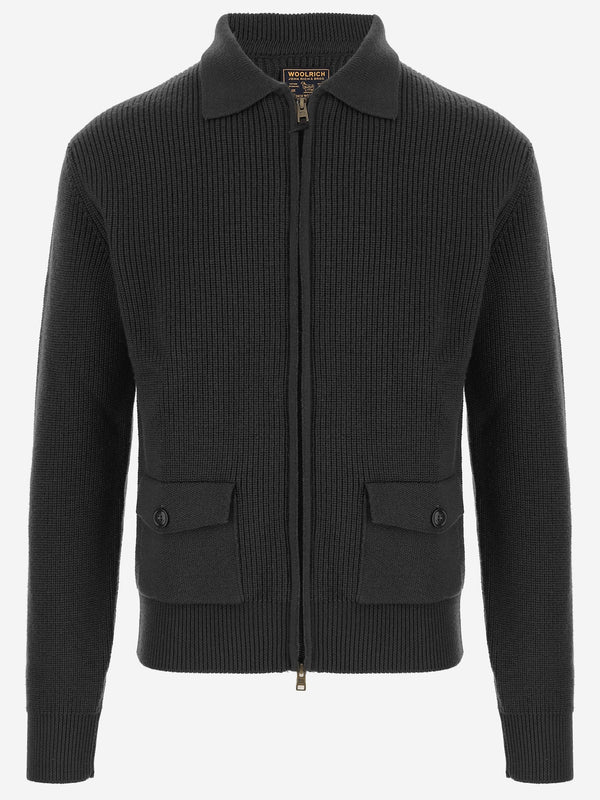 Full-Zip Wool Sweater Black Sweatshirts