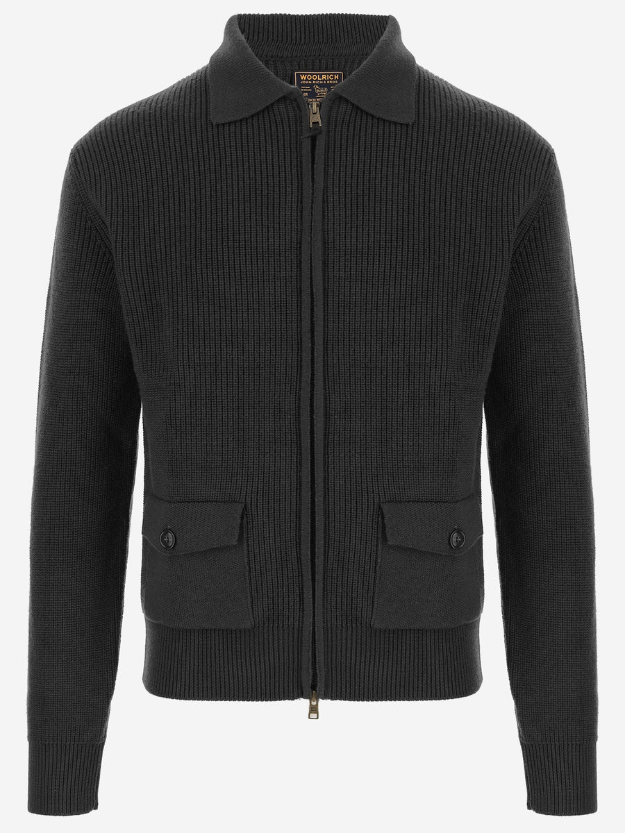 Full-Zip Wool Sweater Black Sweatshirts