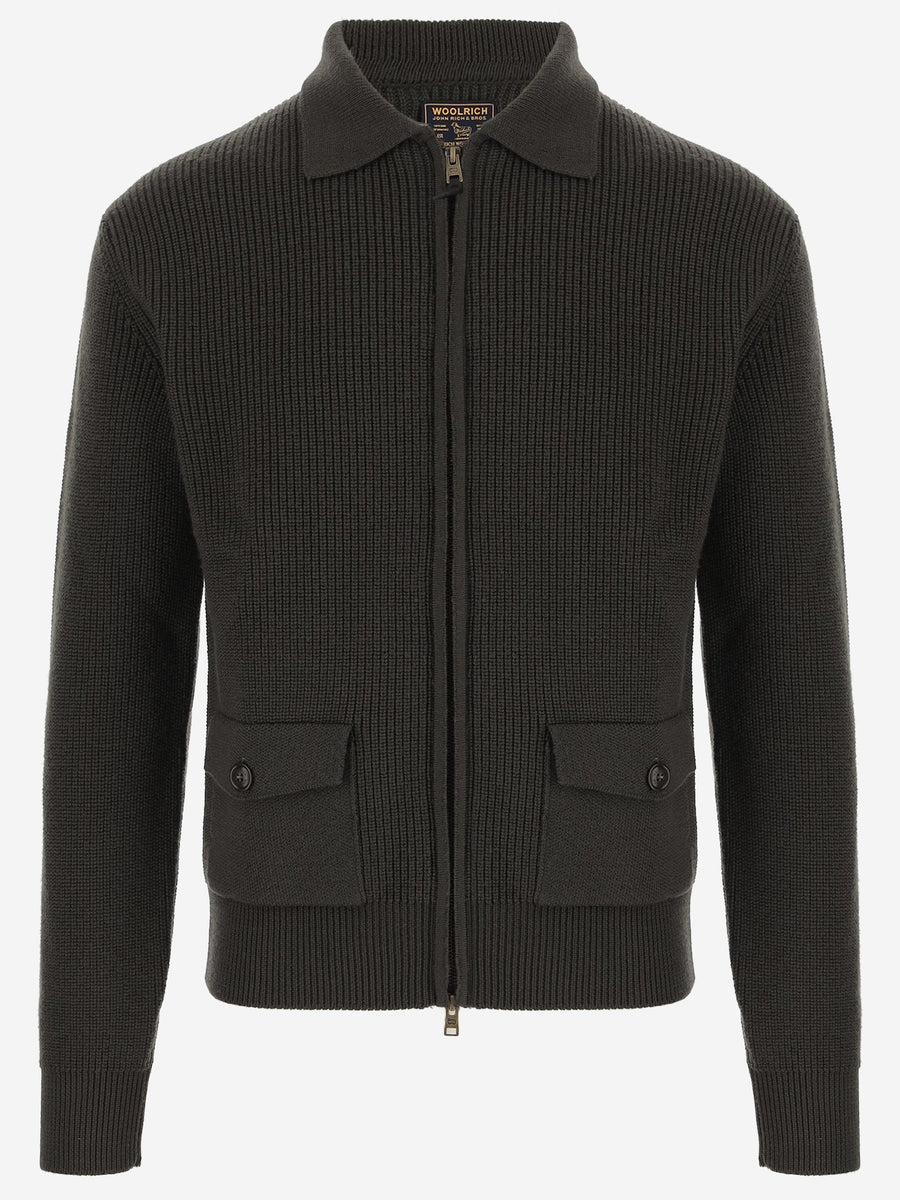Full-Zip Wool Sweater Dark Green Sweatshirts