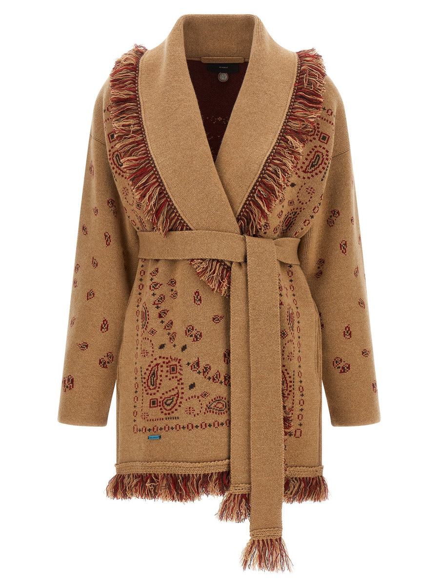 Alanui Cashmere Double Jacquard Cardigan — Camel
