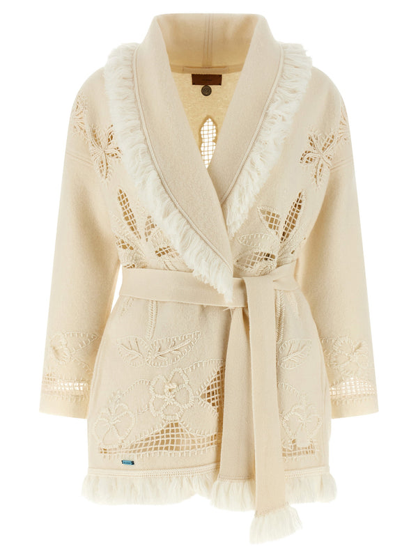 Alanui Felted virgin wool cardigan in cream