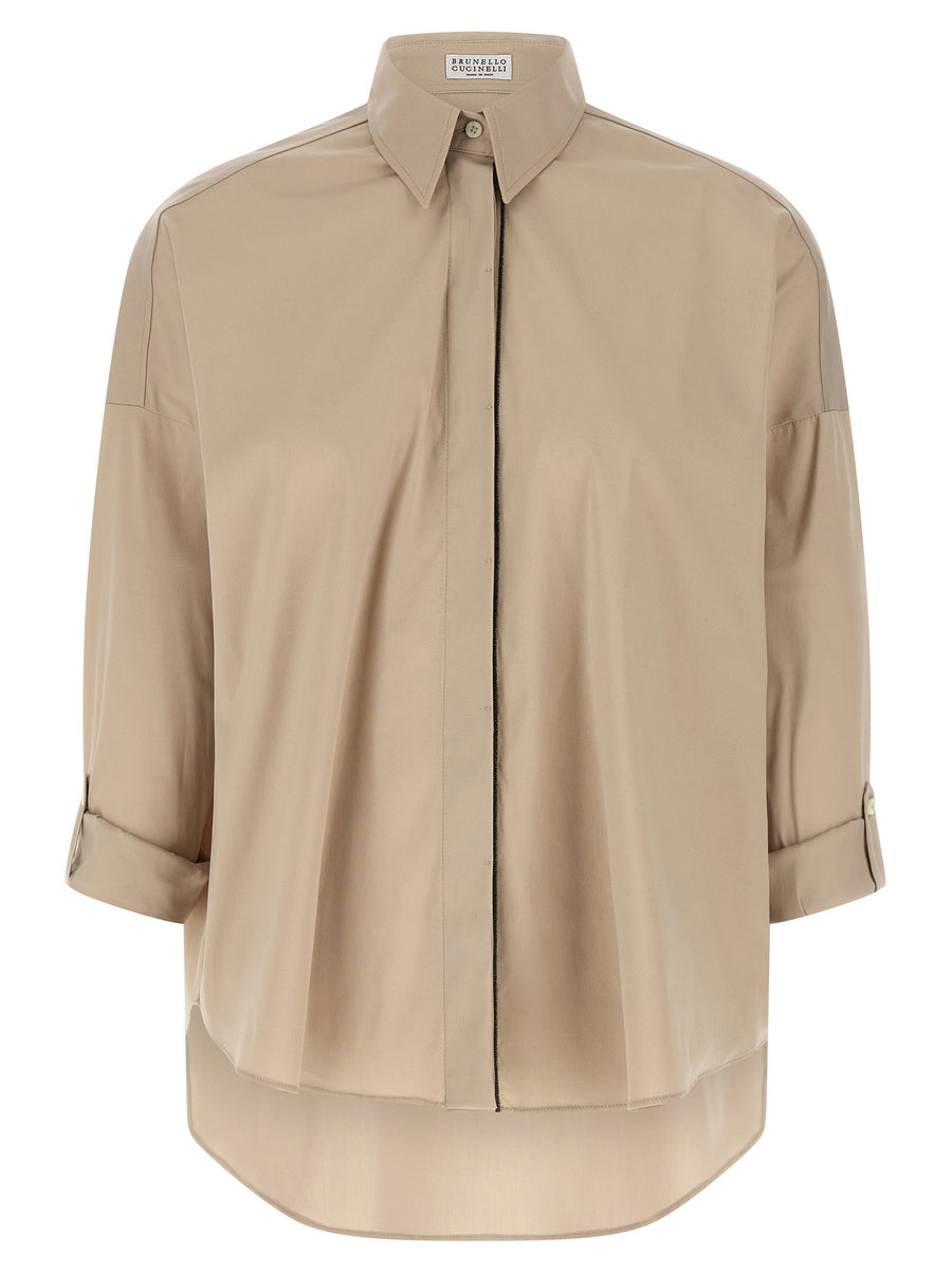 Brunello Cucinelli Shiny Trim Shirt — Beige