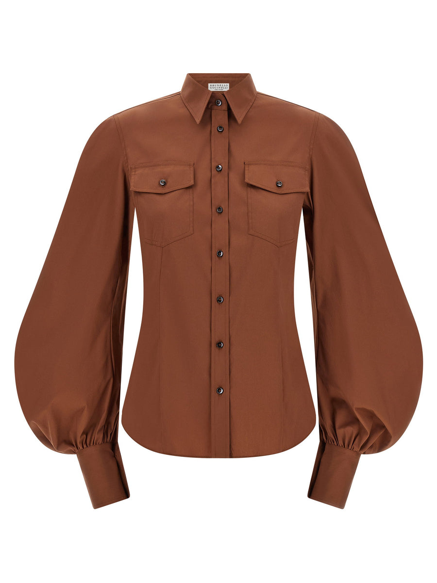 Brunello Cucinelli Stretch Cotton Poplin Shirt — Cognac