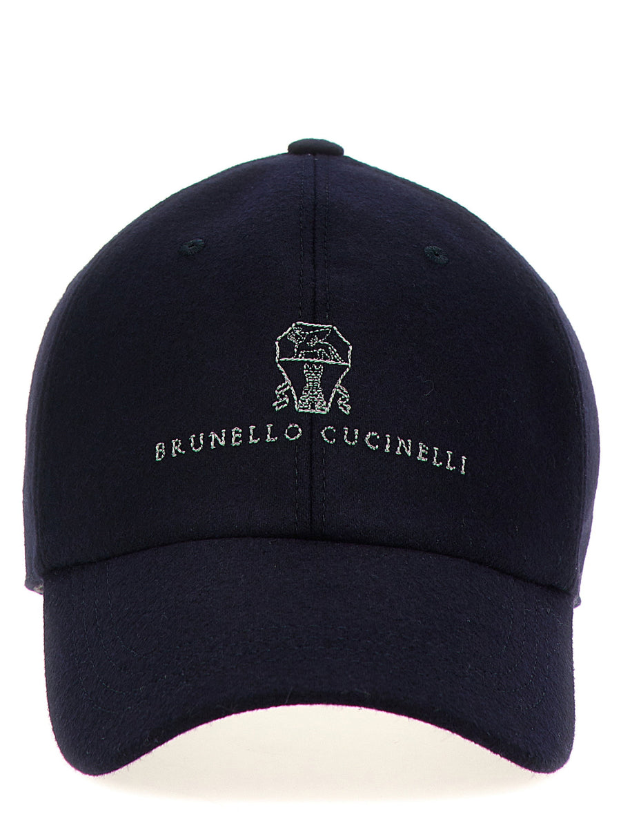 Brunello Cucinelli Logo-Embroidered Wool Baseball Cap — Navy