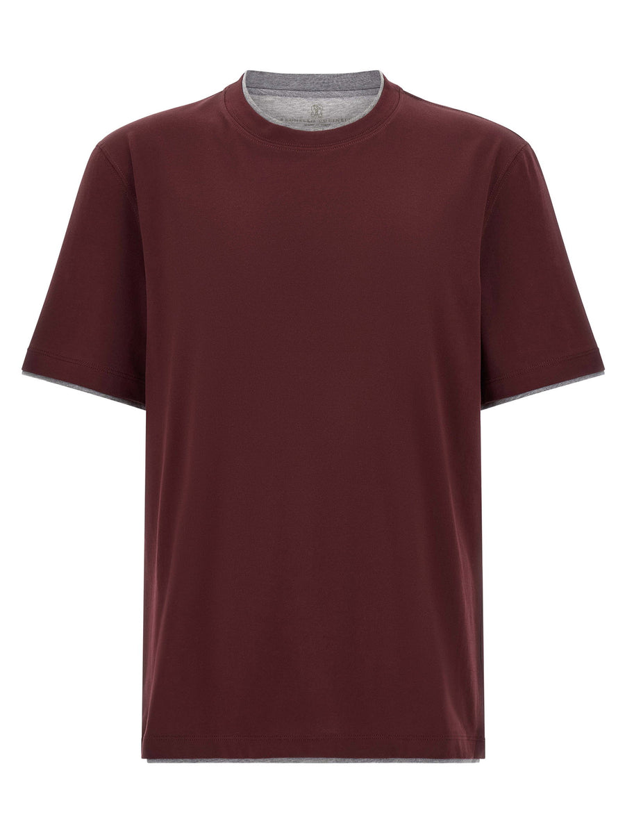 Brunello Cucinelli Double Layer Contrast T-shirt — burgundy