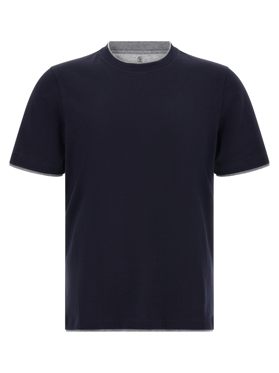 Brunello Cucinelli Double Layer Piping T-Shirt — Navy