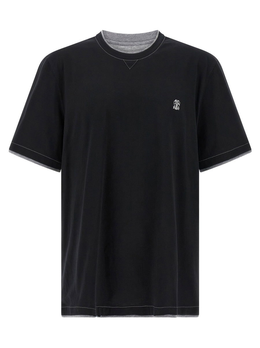 Brunello Cucinelli Double-Layer Cotton Jersey T-shirt — Black