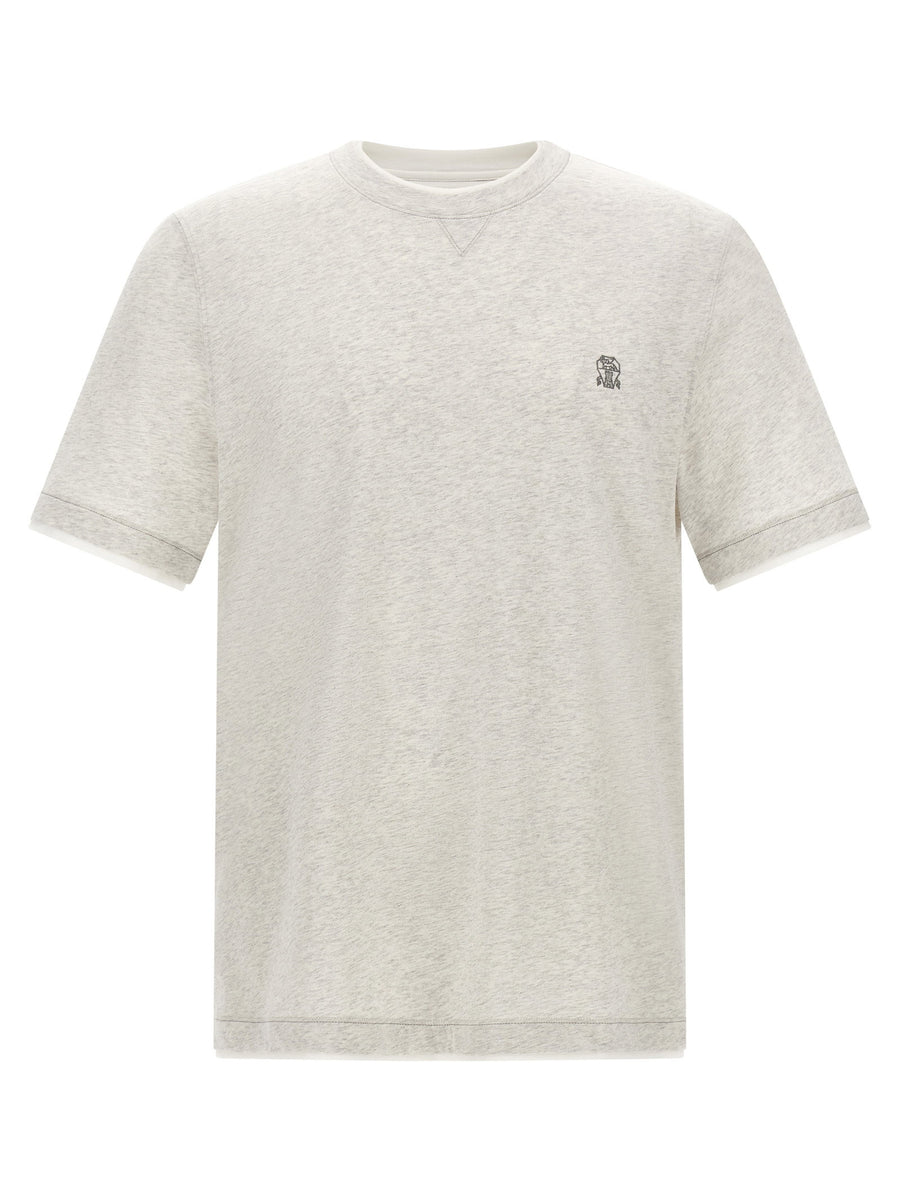 Brunello Cucinelli Cotton Logo-Embroidered T-shirt — Grey