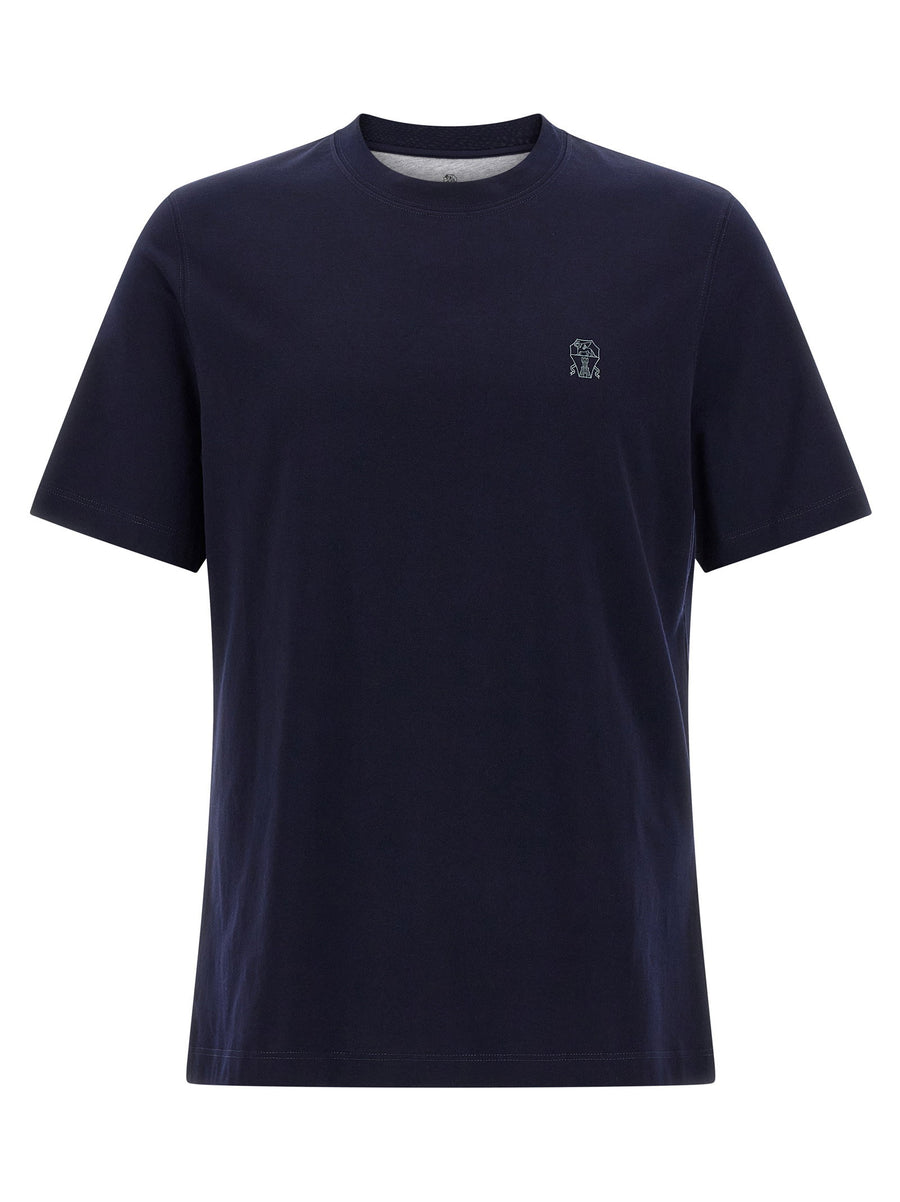 Brunello Cucinelli Logo-Print Cotton Jersey T-Shirt — Navy