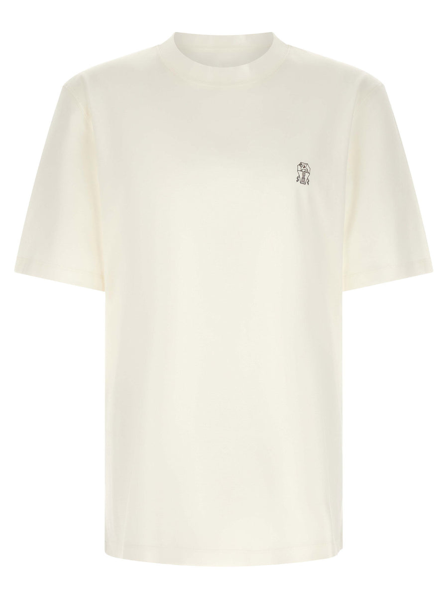 Brunello Cucinelli Logo-Embroidered Jersey T-Shirt — Cream