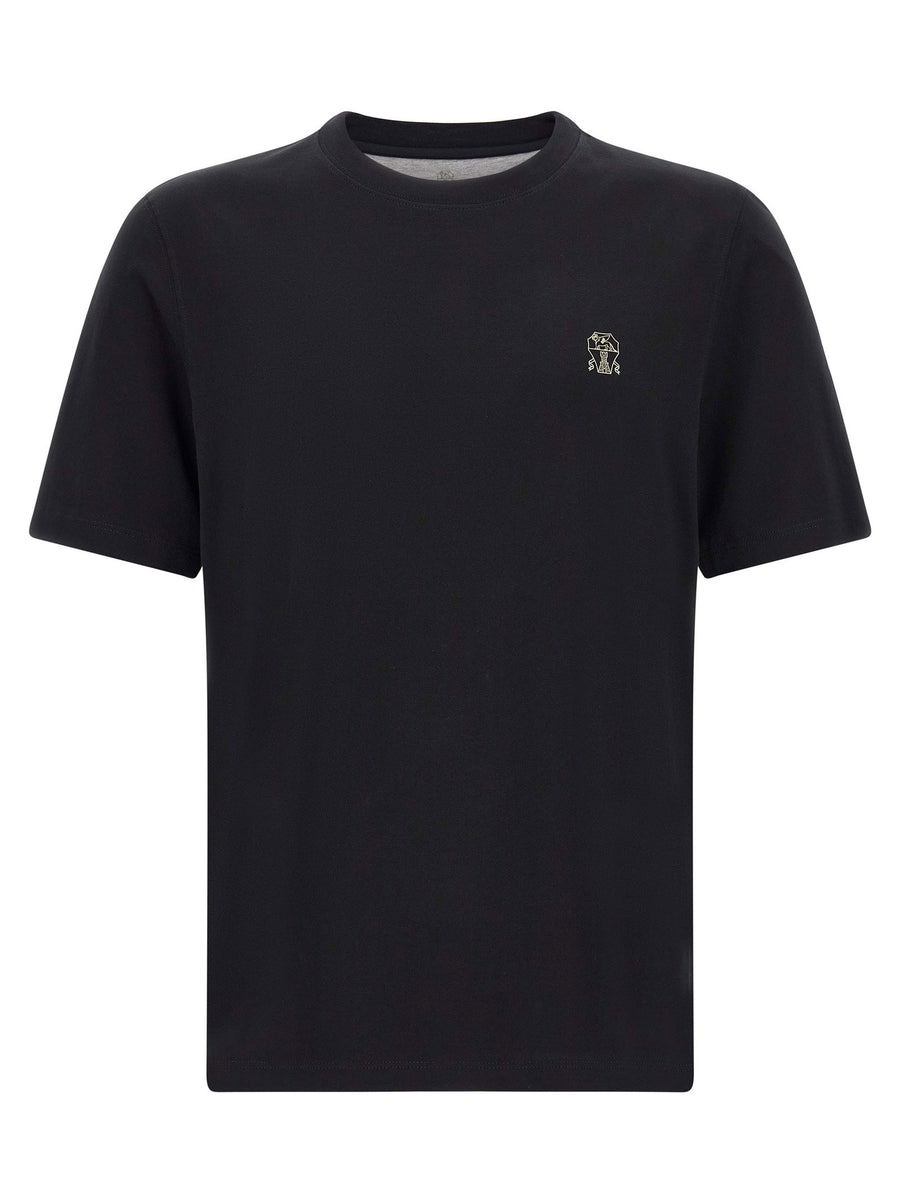 Brunello Cucinelli Logo-Embroidered Cotton T-shirt — Black