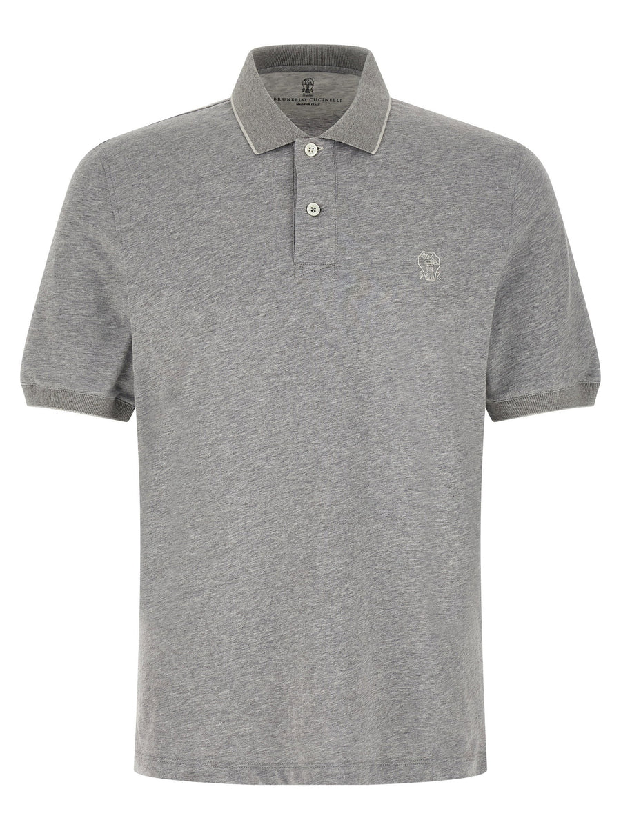 Brunello Cucinelli Stretch Jersey Polo Shirt — Gray