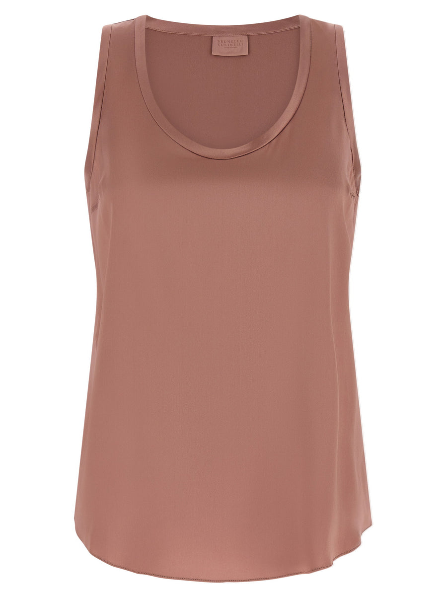 Brunello Cucinelli Stretch Silk Satin Tank Top — rose