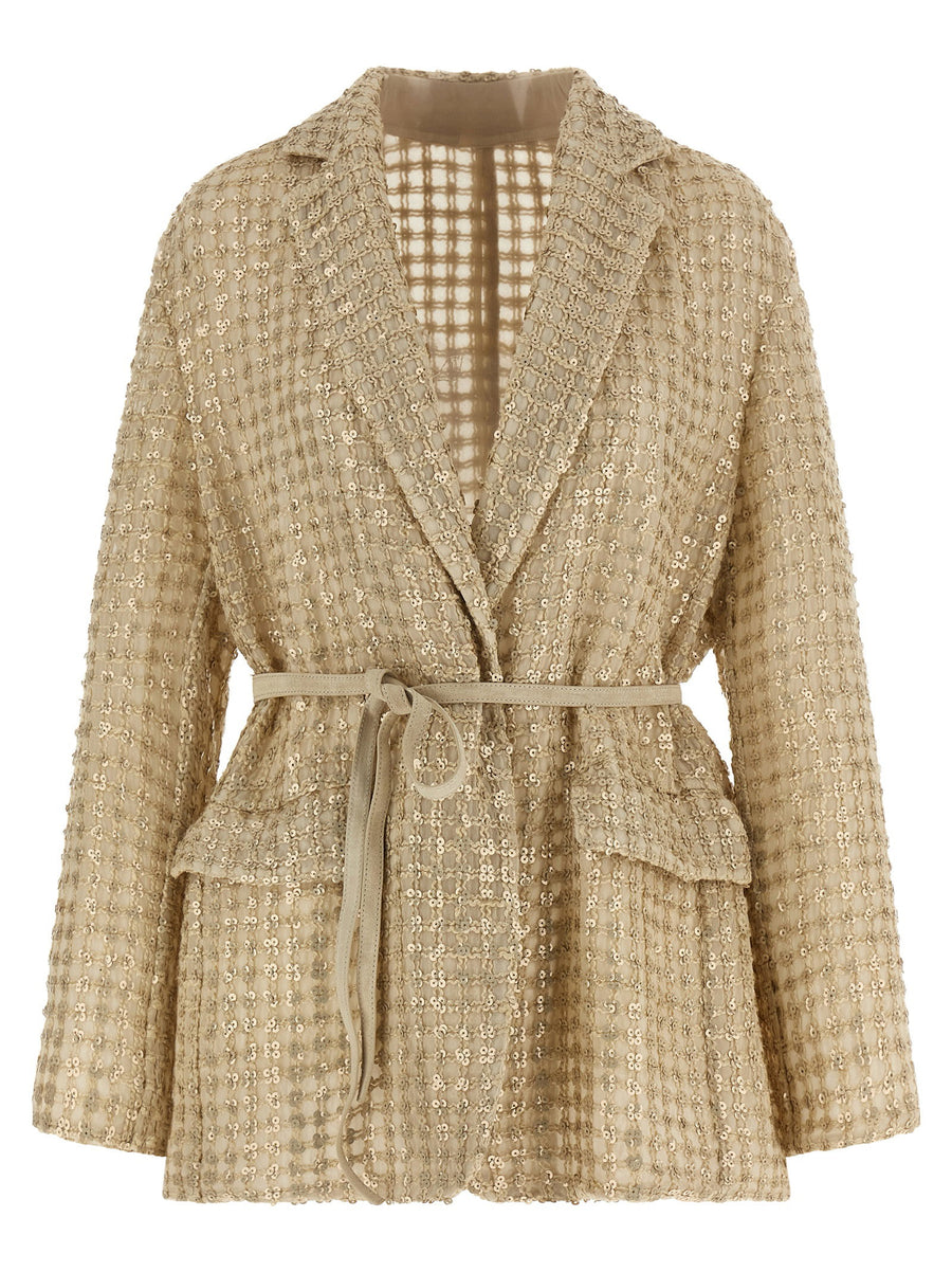 Brunello Cucinelli Sequin-Embroidered Organza Blazer — Beige