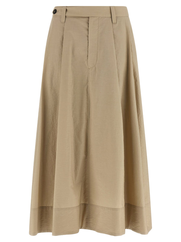 Brunello Cucinelli Flared Cotton Skirt — Beige
