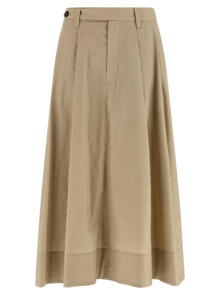 Brunello Cucinelli Flared Cotton Skirt — Beige
