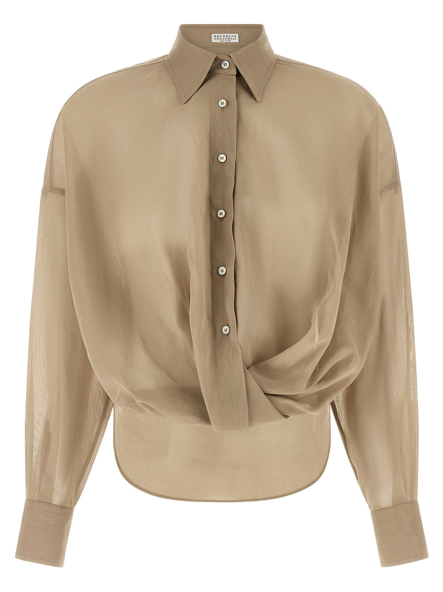 Brunello Cucinelli Cotton Taffeta Shirt — Beige