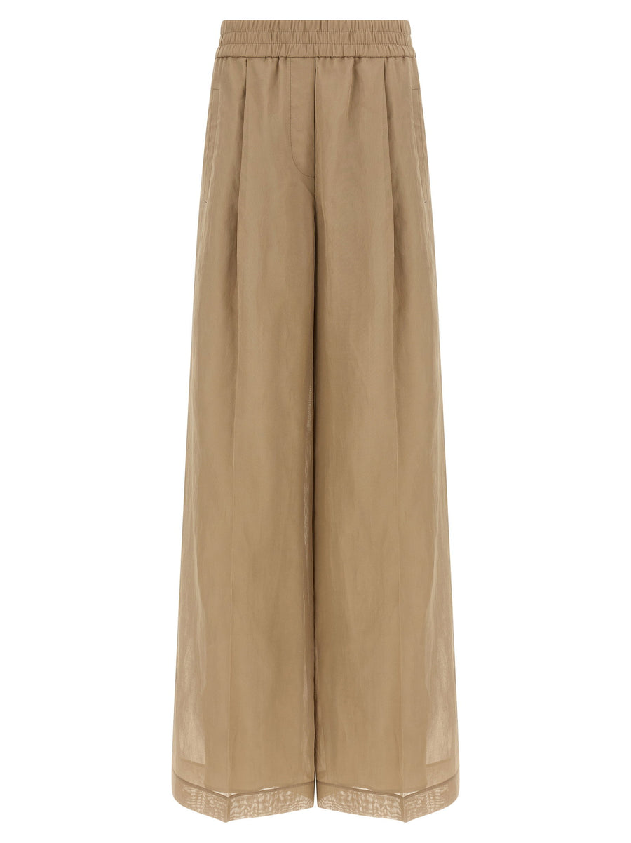Brunello Cucinelli Loose Track Cotton Organza Trousers — Beige