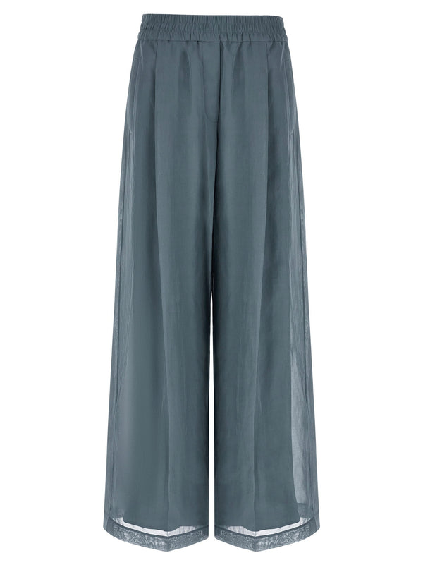 Brunello Cucinelli Cotton Organza Trousers — Slate Gray