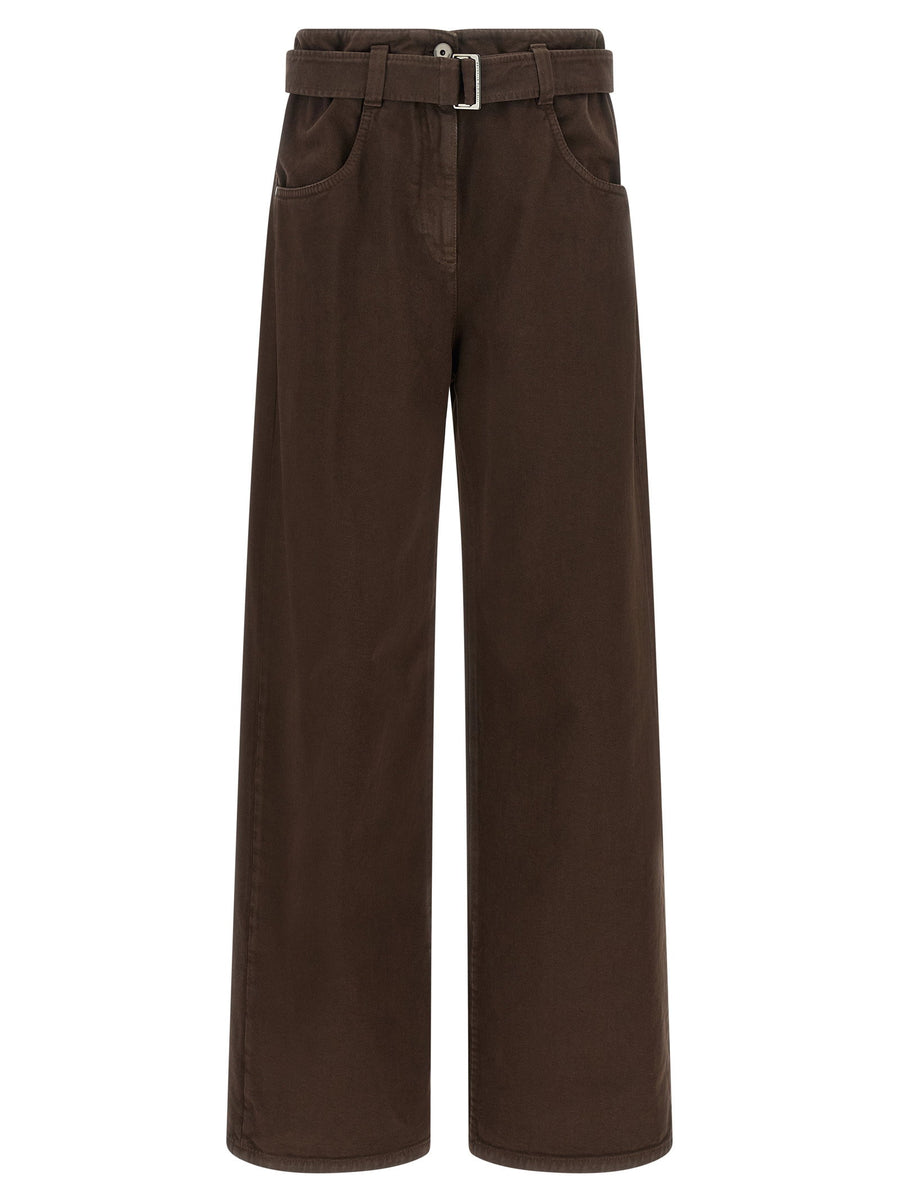 Brunello Cucinelli Belted Wide-Leg Jeans — Brown
