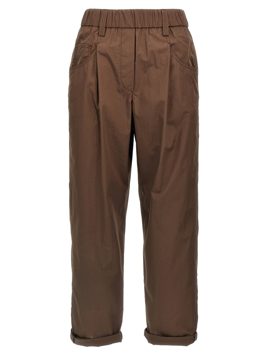 Brunello Cucinelli Cotton Poplin Trousers — Brown