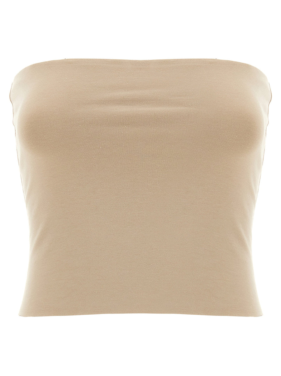 Brunello Cucinelli Stretch Cotton Bandeau Tank Top — Beige