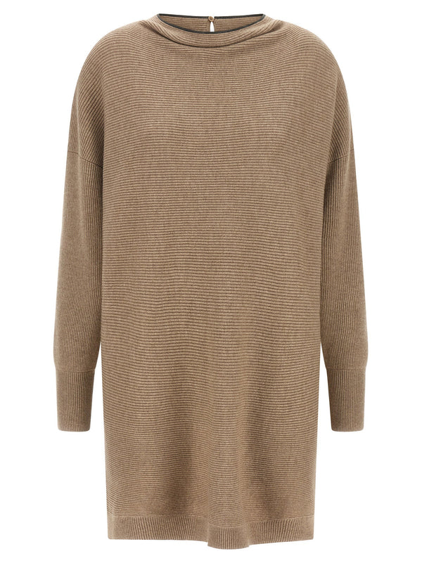 Brunello Cucinelli بريشوس ياقة فستان — بيج