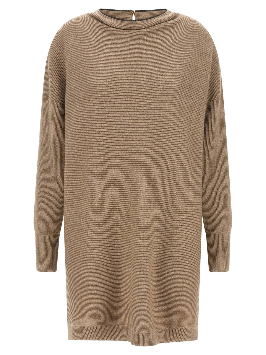 Brunello Cucinelli Precious Collar Dress — Beige