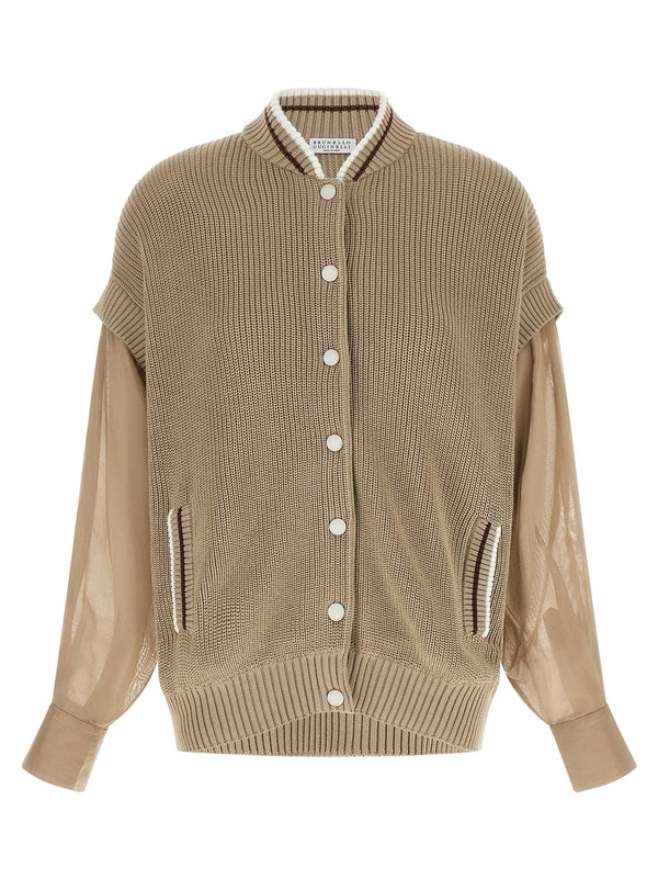 Brunello Cucinelli Organza Sleeve Cardigan