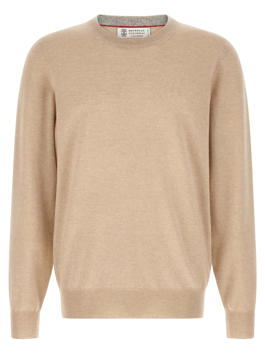 Brunello Cucinelli Cashmere Crew-Neck Sweater — Beige