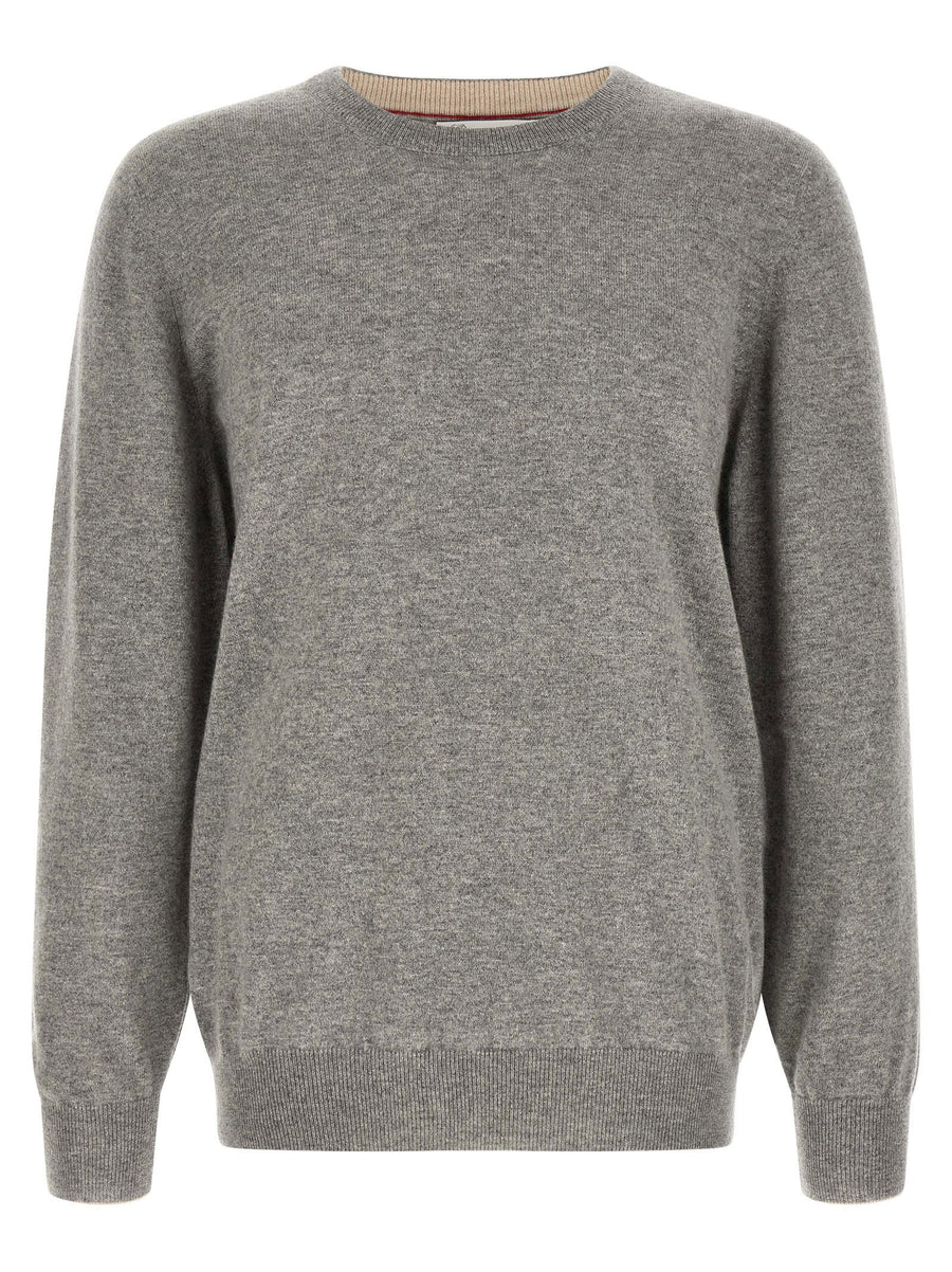 Brunello Cucinelli Pure Cashmere Crewneck Sweater — Gray