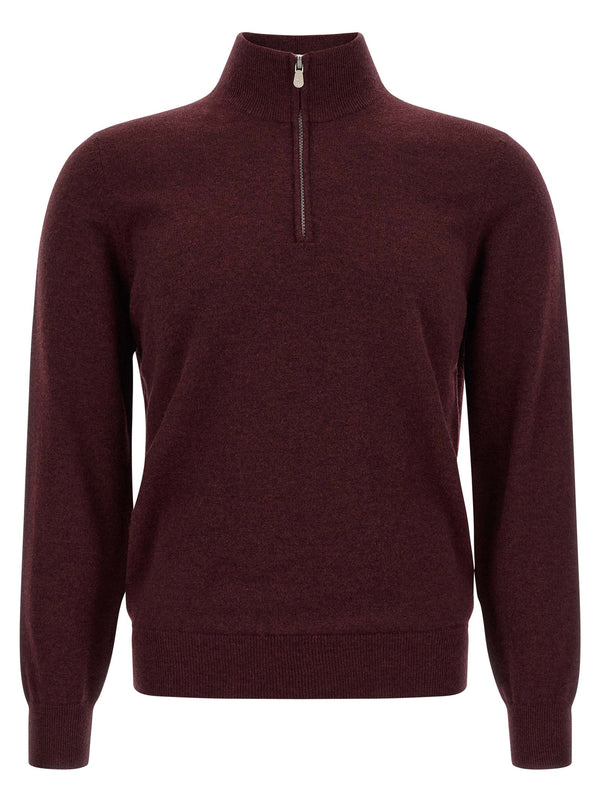 كنزة Brunello Cucinelli بسحاب نصفّي كشمير كنزة — عنابي