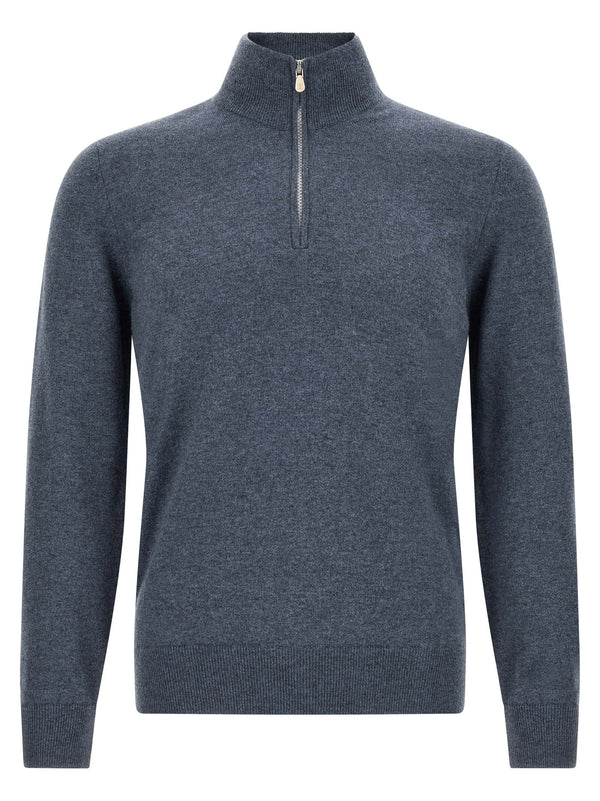 كنزة Brunello Cucinelli بسحاب نصفي كشمير كنزة — أزرق رمادي