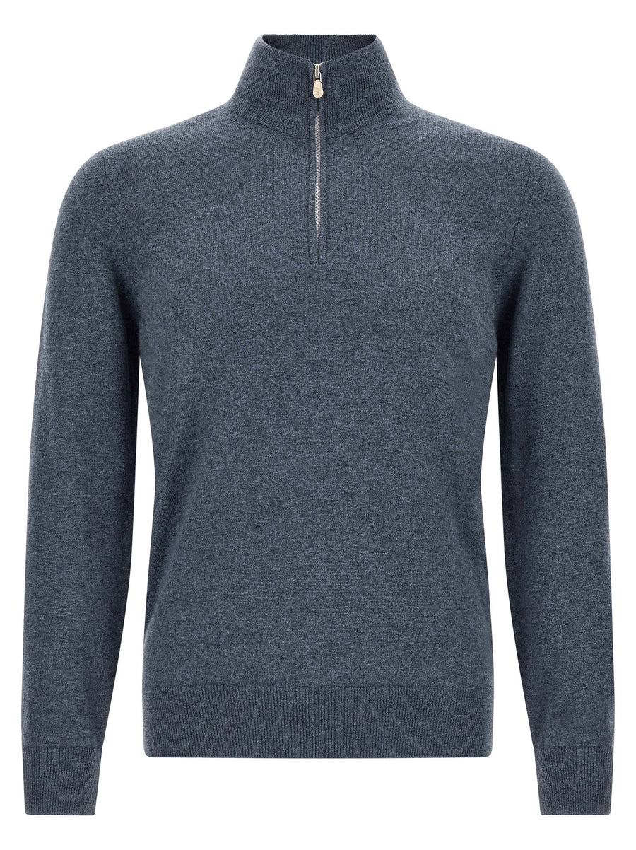 كنزة Brunello Cucinelli بسحاب نصفي كشمير كنزة — أزرق رمادي