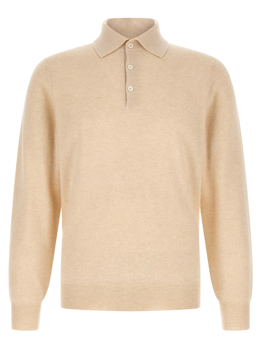 Brunello Cucinelli Pure Cashmere Polo Shirt — Beige