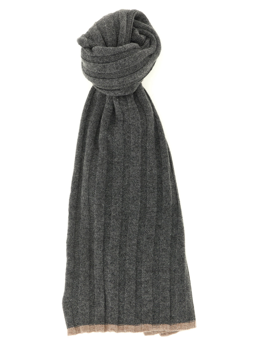 Brunello Cucinelli Ribbed Cashmere Scarf — Grey