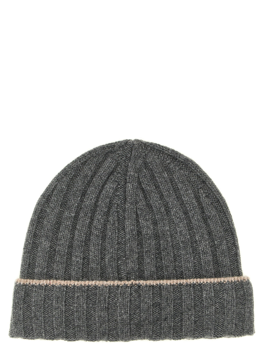 Brunello Cucinelli Ribbed Cashmere Beanie — Grey