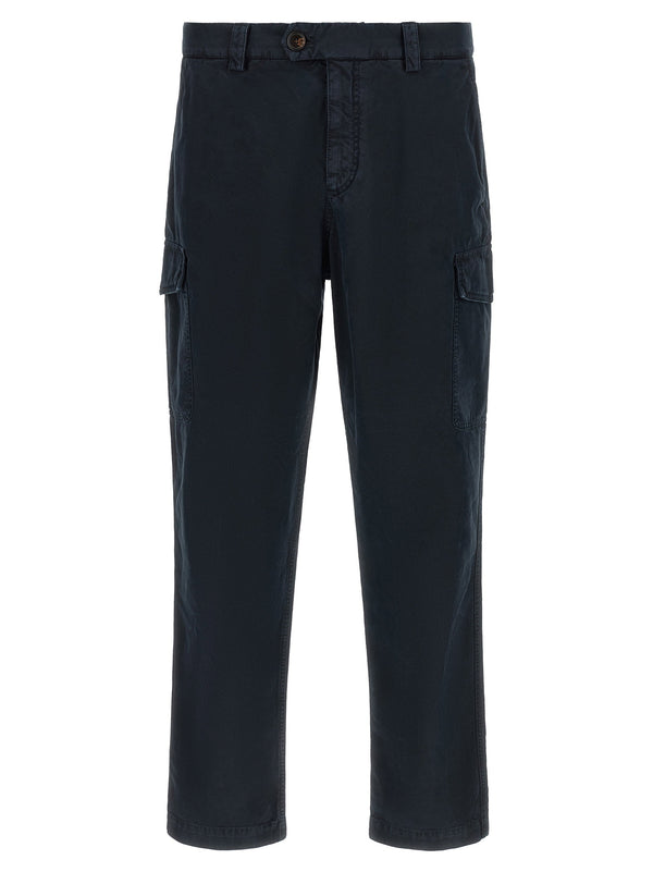 Brunello Cucinelli Garment-Dyed Cotton Cargo Pants — Navy