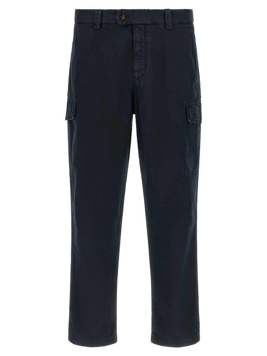 Brunello Cucinelli Garment-Dyed Cotton Cargo Pants — Navy