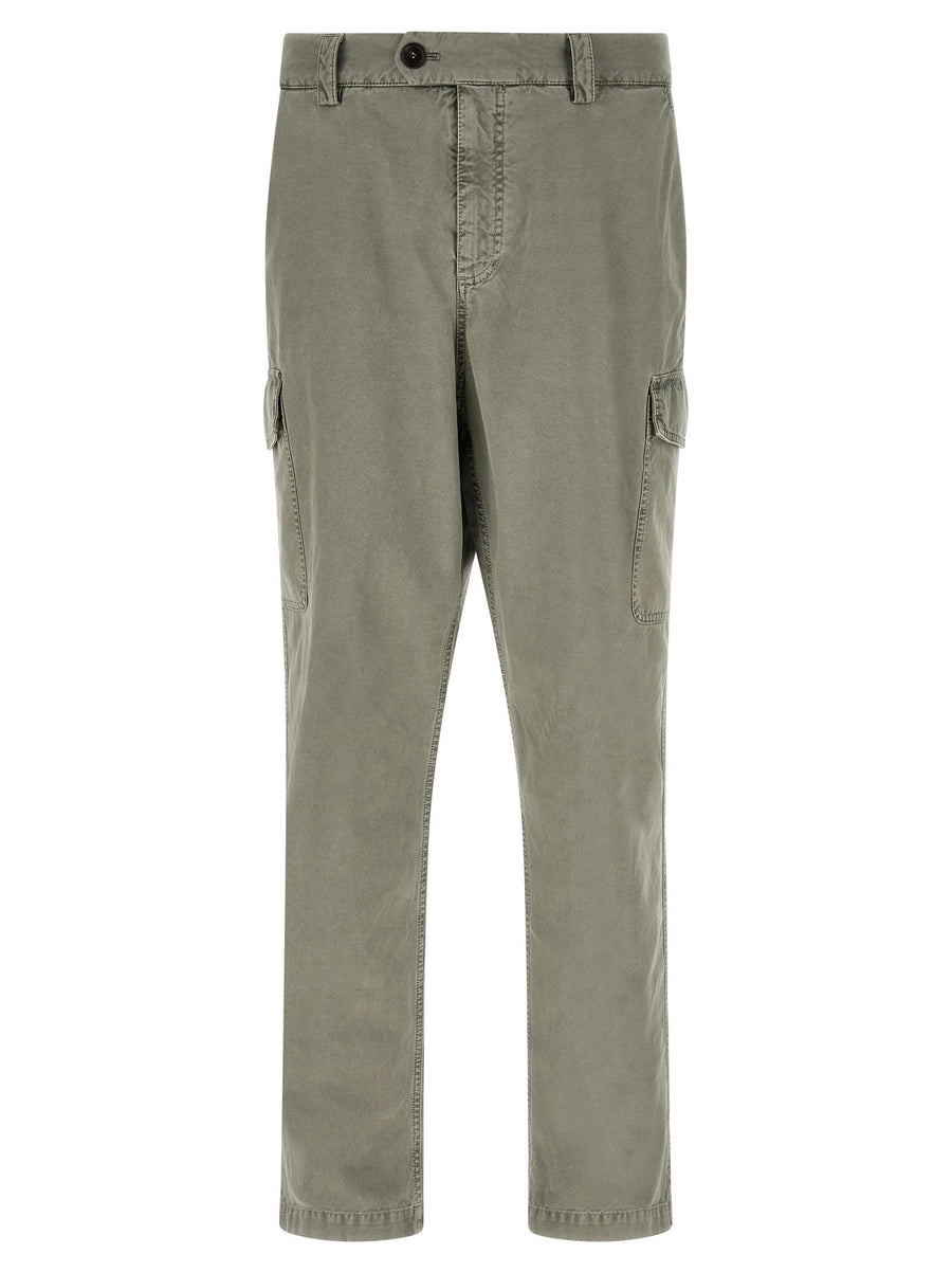 Brunello Cucinelli Garment-Dyed Cotton Cargo Pants — Gray-Green