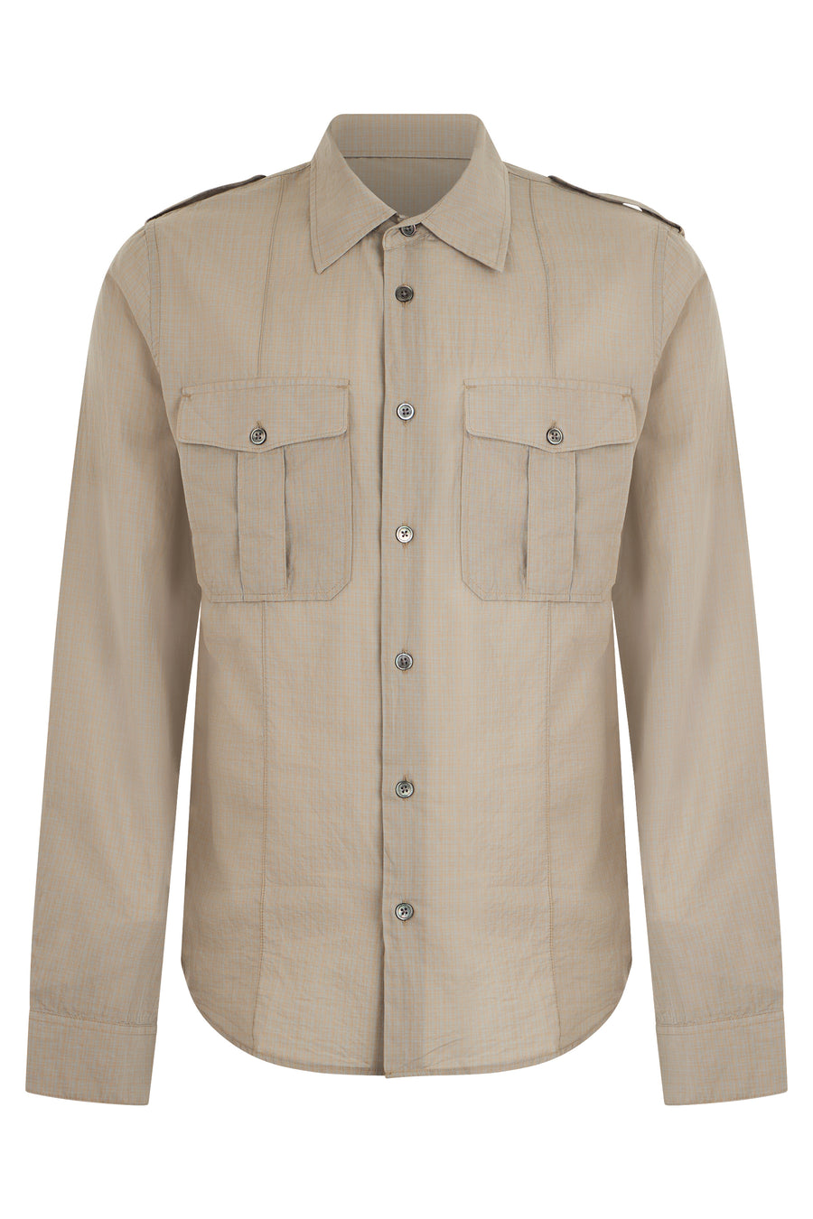 Long-Sleeve Cotton Gauze Shirt Beige