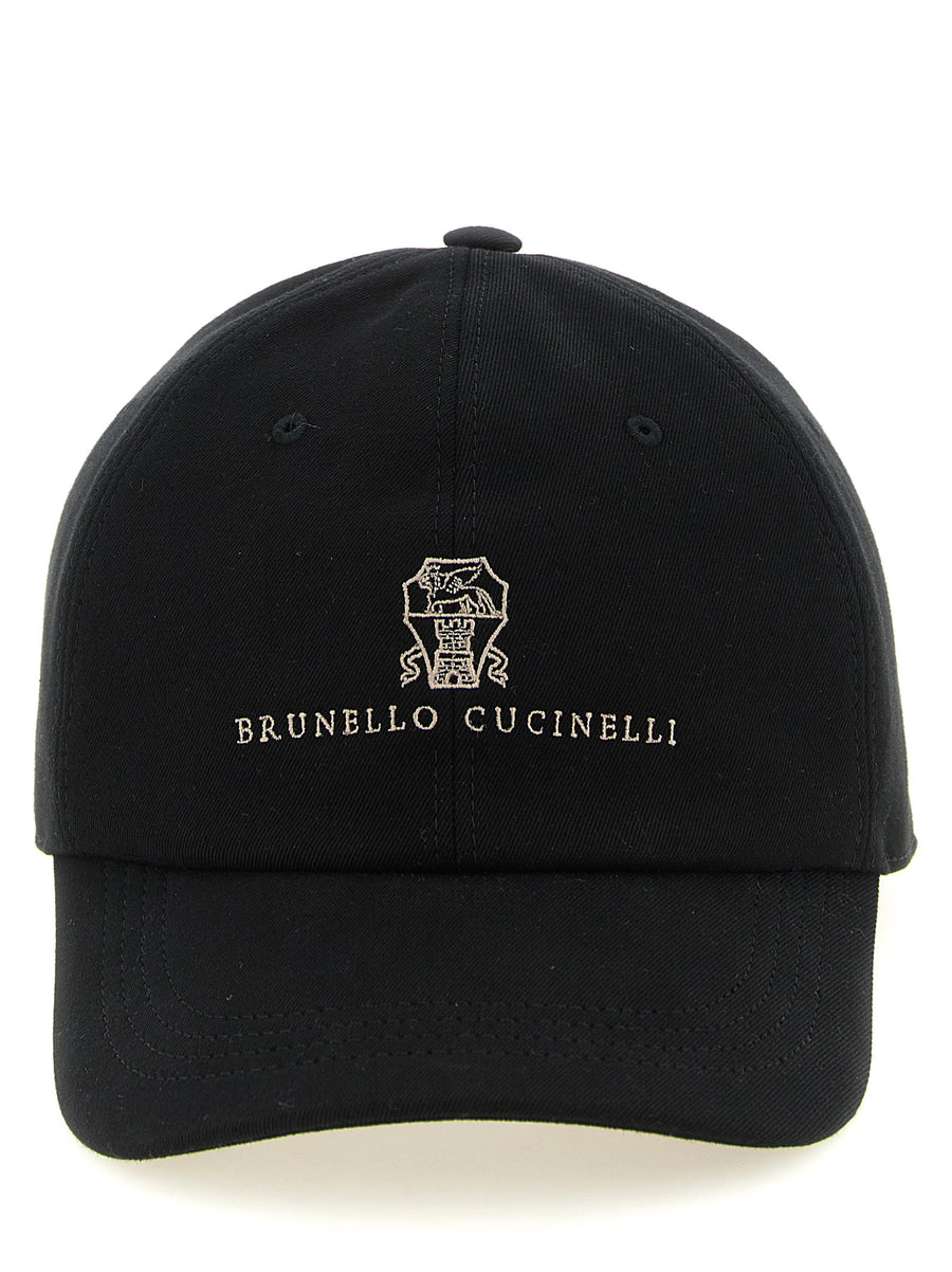 Brunello Cucinelli Embroidered Coat of Arms Baseball Cap — black