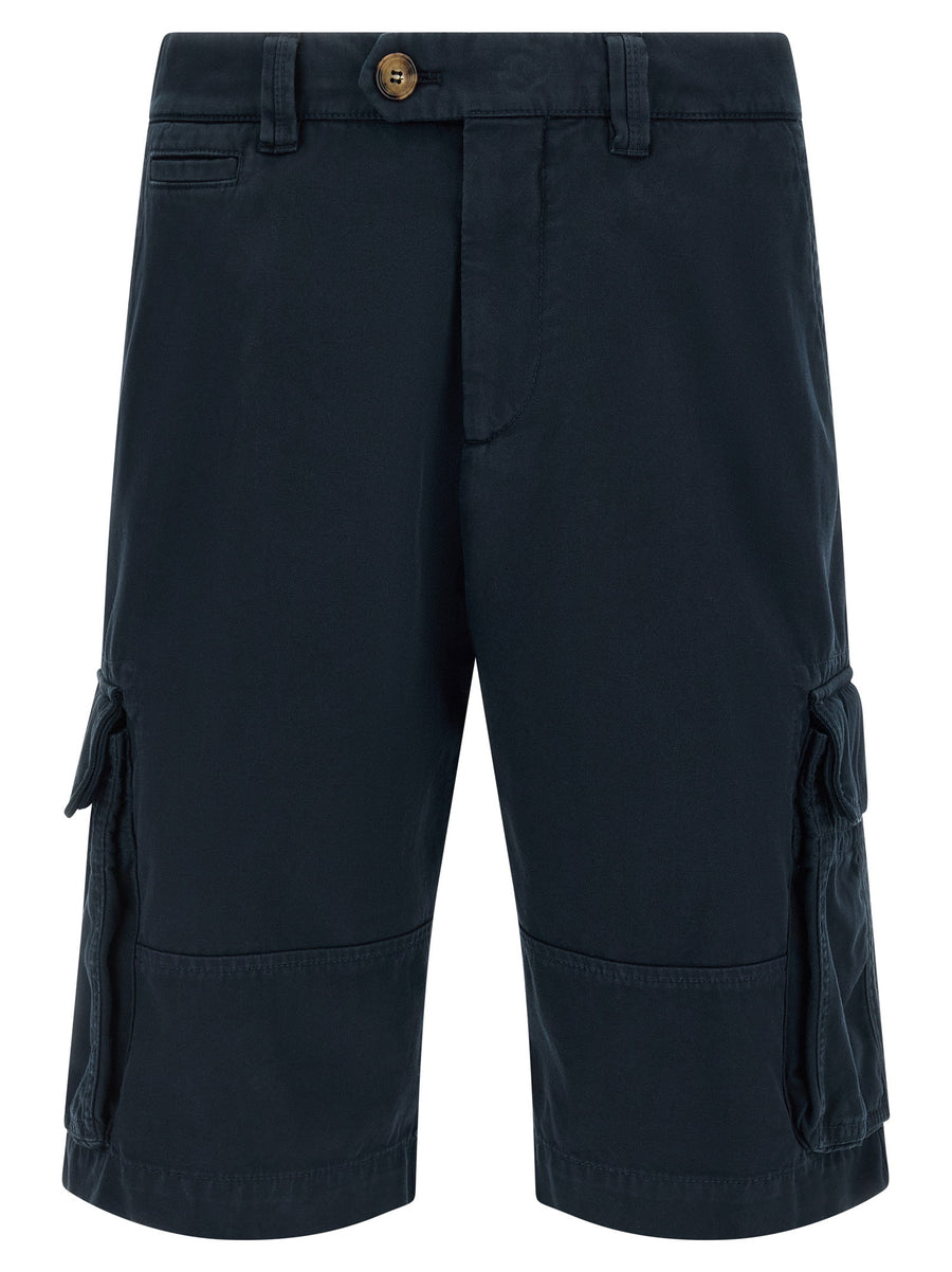 Brunello Cucinelli Twisted Cotton Gabardine Cargo Shorts — Navy