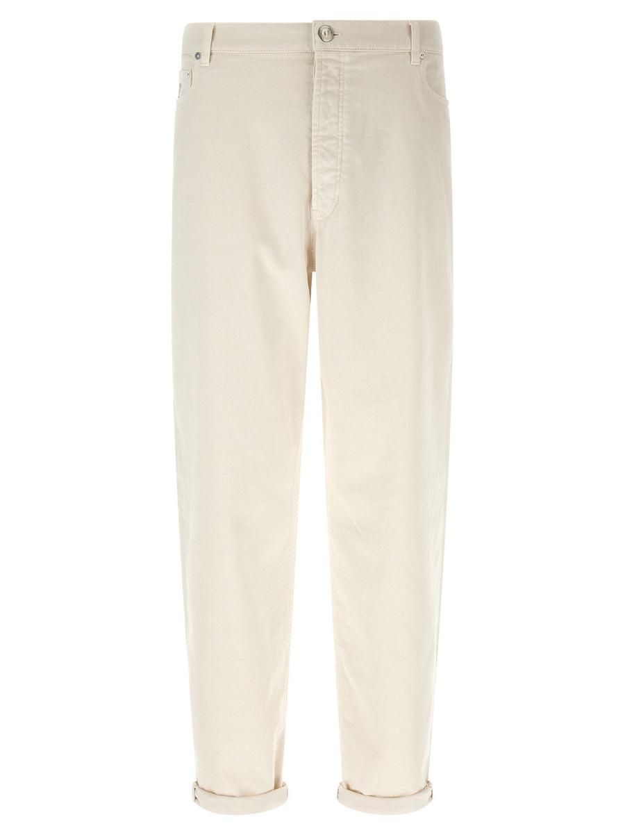 Brunello Cucinelli Garment-Dyed Cotton Canvas Jeans — Ecru