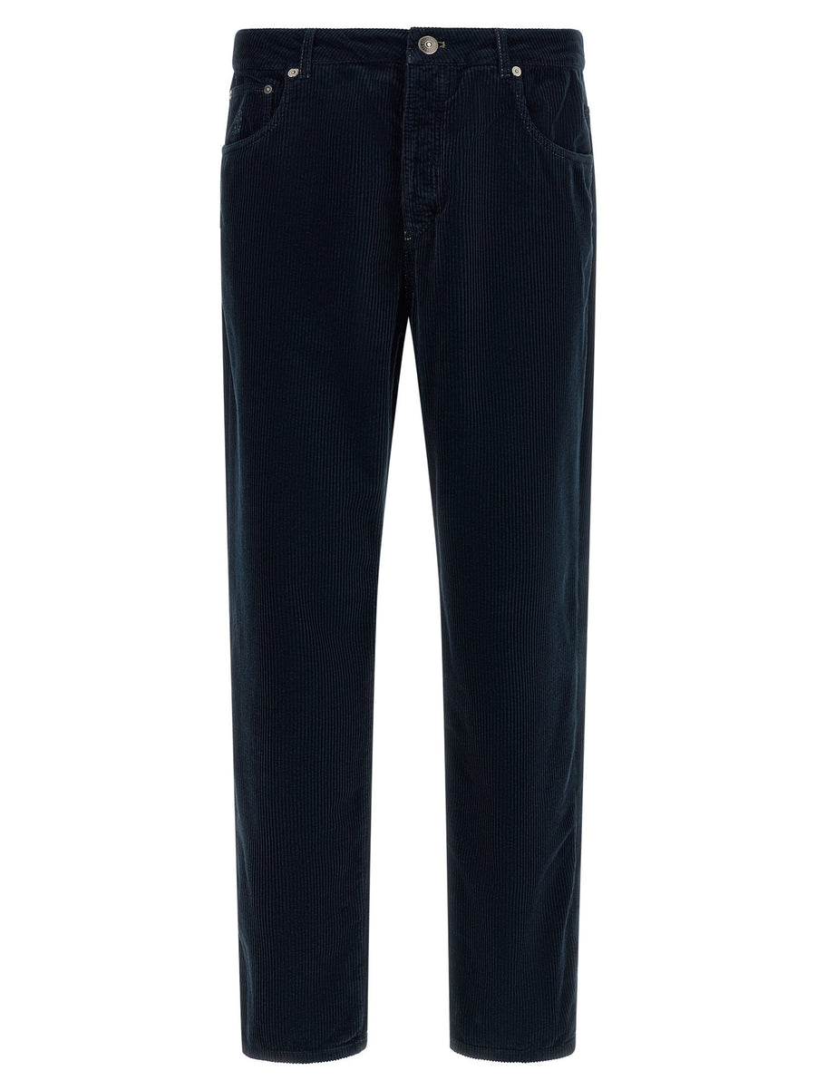 Brunello Cucinelli Pure Cotton Corduroy Trousers — Navy