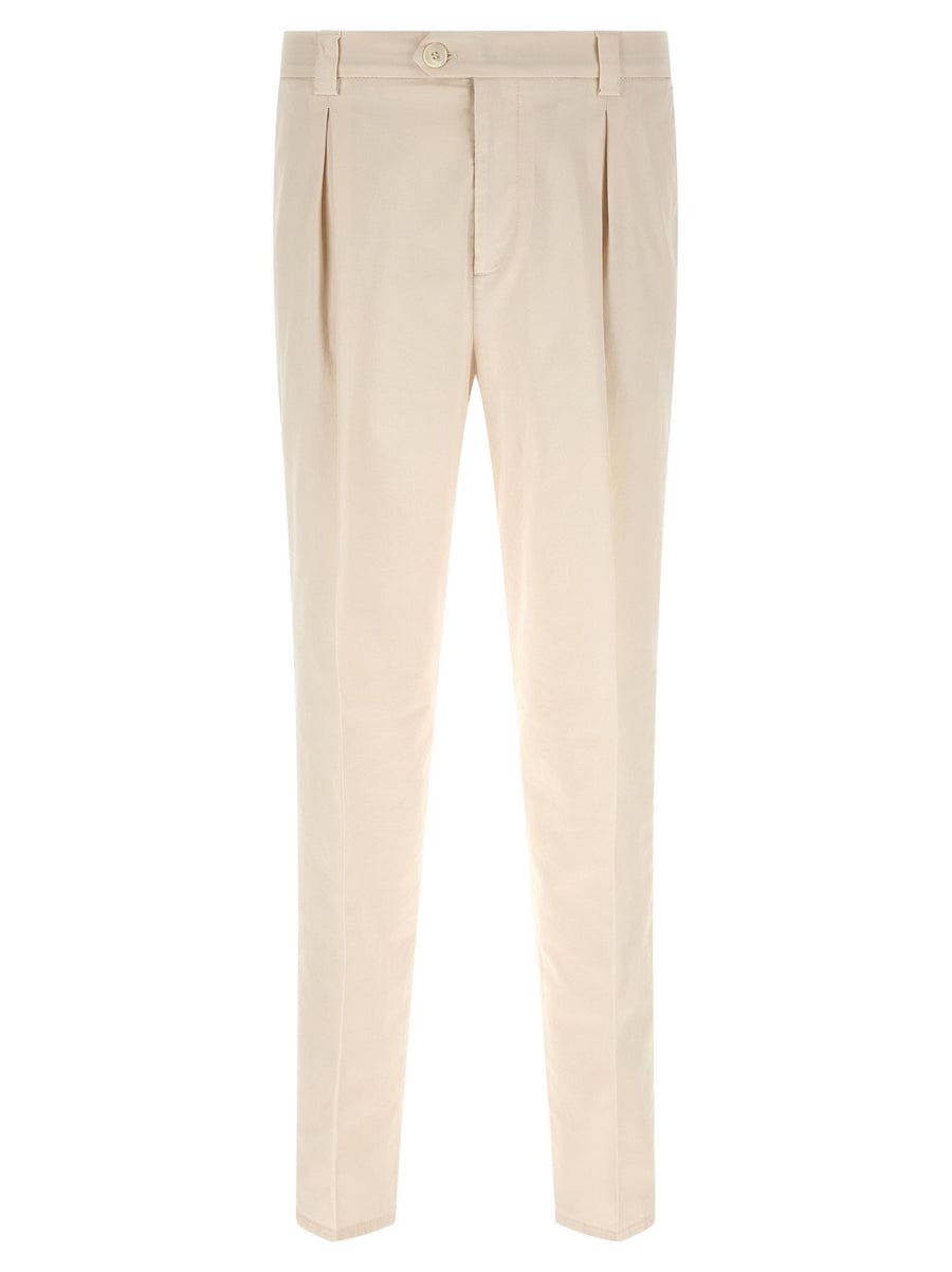 Brunello Cucinelli American Pima Cotton Gabardine Trousers — Cream