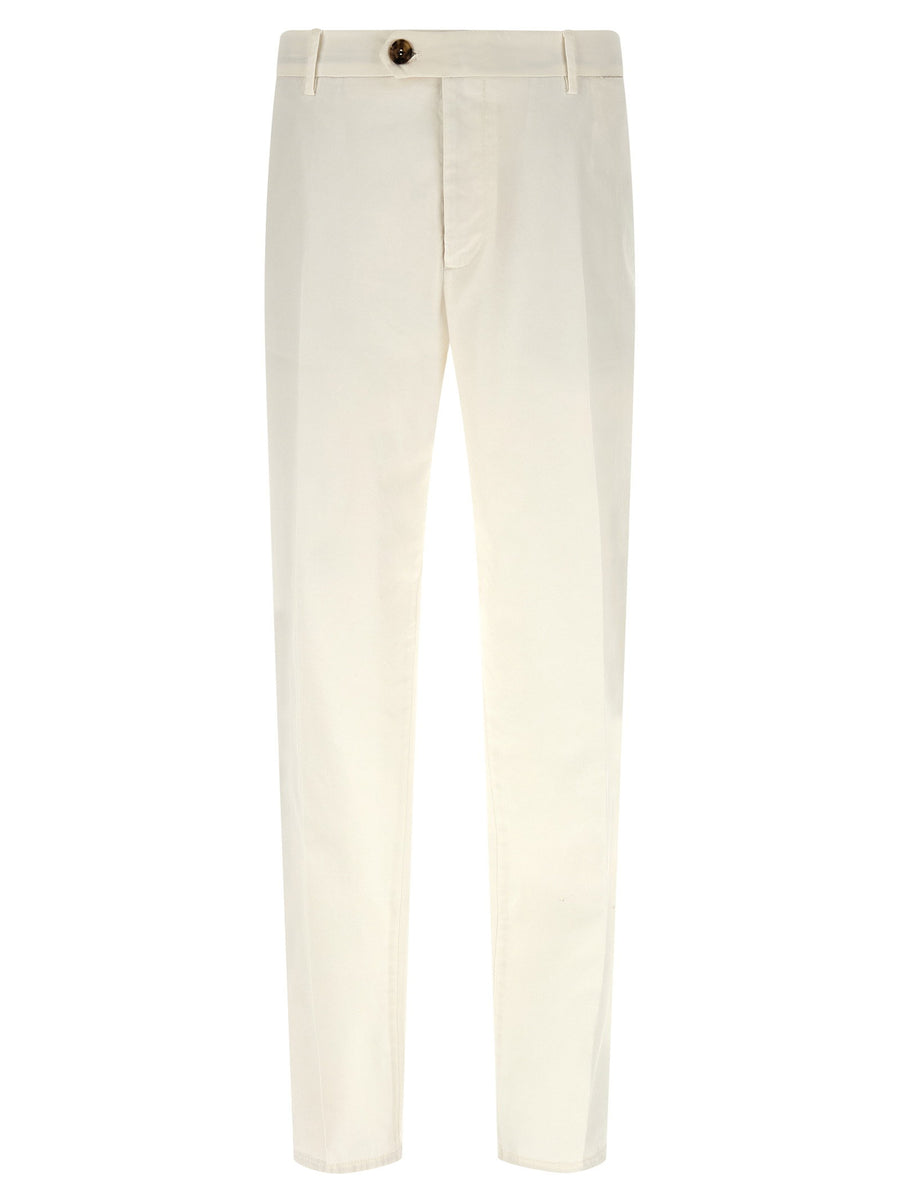 Brunello Cucinelli Garment-Dyed Pima Cotton Trousers — Cream